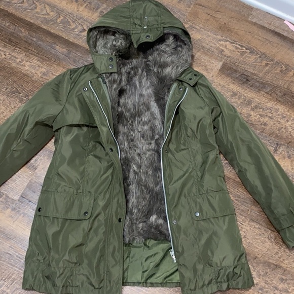 VINTAGE ZIP OUT FAUX FUR LINED MILITARY STYLE BARN JACKET chore fisherman scandi - Picture 3 of 12